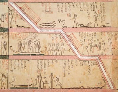 唾液腺の墓への降下、ツトメス3世の墓から（紀元前1504-1450年）新王国（壁画） 作： Egyptian 18th Dynasty