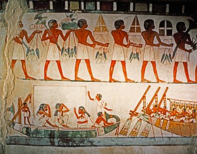 エジプト美術：紀元前1425年頃、エルヴェト・エル・シェイク・アブデル・クのナクトの墓の壁画（石灰岩） 作： Egyptian 18th Dynasty