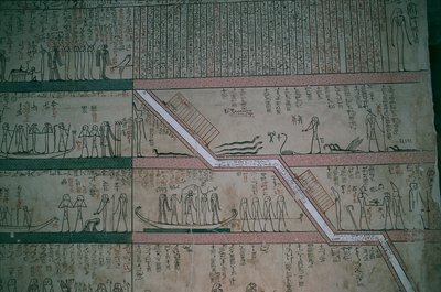 エジプト、ルクソール、王家の谷、トゥトモセ3世の墓、埋葬室のフレスコ画 作： Egyptian 18th Dynasty