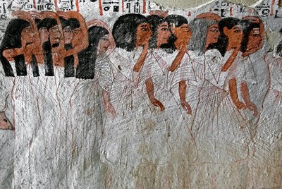 エジプトのアンティーク：泣いている行列。ロイの墓」（TT255）の絵画。第18王朝時代。エジプト、ルクソールの西岸より 作： Egyptian 18th Dynasty