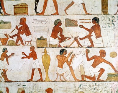 レクミアの墓からの金と銀の壺の彫刻と研磨 作： Egyptian 18th Dynasty