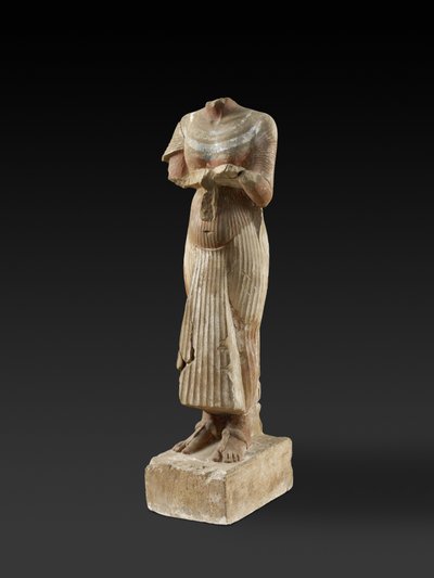 オファリングテーブルを保持しているファラオアケナテンの図（彫刻と塗装された砂岩） 作： Egyptian 18th Dynasty