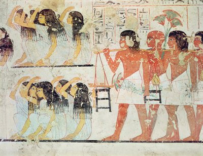 ラモーセの墓礼拝堂、ラモーセの葬列の会葬者のグループ、ニューキングダム、c.1360 BC（壁画） 作： Egyptian 18th Dynasty