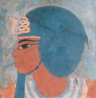 温宗の墓から出たアメノフィス3世の頭部、第18王朝、1550-1295紀元前（壁画） 作： Egyptian 18th Dynasty
