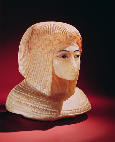 新王国、喜屋姫と信じられている女性の首（アラバスター） 作： Egyptian 18th Dynasty