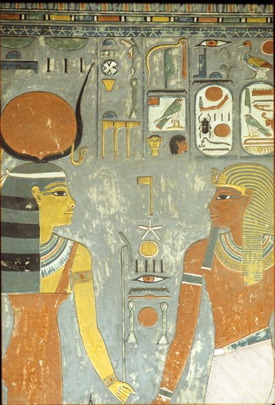 ホレムヘブの墓からのホレムヘブとハトホル（c.1323-1295 BC）ニューキングダム（壁画） 作： Egyptian 18th Dynasty