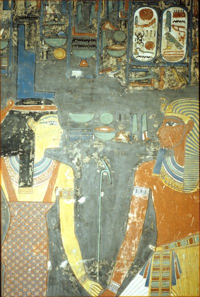 ホレムヘブの墓からのホレムヘブとイシス（c.1323-1295 BC）ニューキングダム（壁画） 作： Egyptian 18th Dynasty