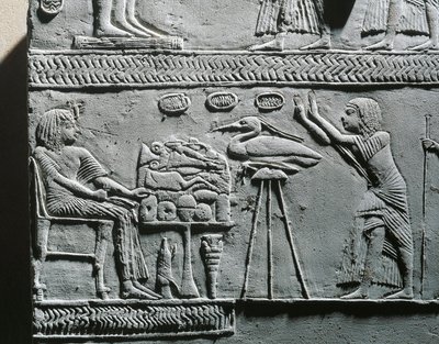 葬儀の食事をとるホレムヘブ、サッカラのホレムヘブの墓のレリーフ 作： Egyptian 18th Dynasty
