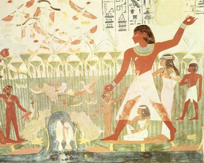 狩猟と漁業、ニュー王国、ナフトの墓から（壁画） 作： Egyptian 18th Dynasty