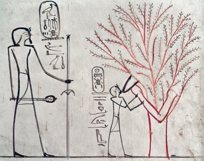 イシスはスズメバチの乳を吸うツトモシスIII（c.1479-1425 BC）に変身（壁画） 作： Egyptian 18th Dynasty