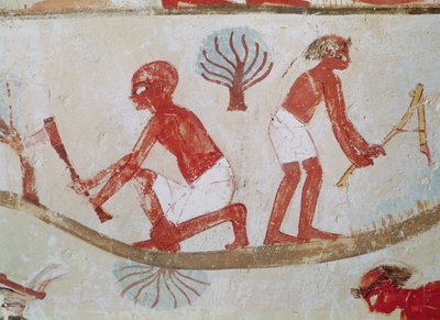 労働者とランバージャック・アット・ワーク、新王国、ナフトの墓（壁画） 作： Egyptian 18th Dynasty