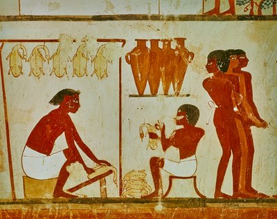 鳥の肉処理、ナフトの墓の詳細、紀元前1390年頃（壁画） 作： Egyptian 18th Dynasty