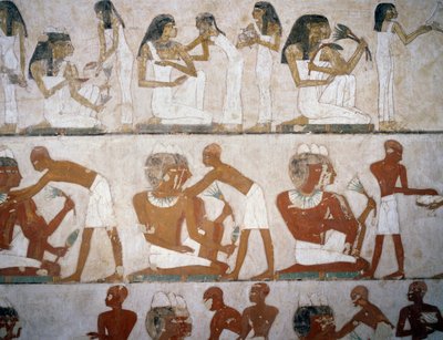 宝石を身につける男女（ルクソール、テーベのシェイク・アブド・エル・クルナ墓地「レクミレの墓」のフレスコ画より）（ユネスコ世界遺産 作： Egyptian 18th Dynasty
