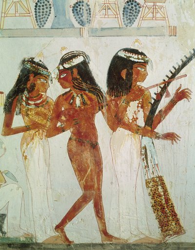 ミュージシャンとダンサー、ニューヨークのナフトの墓から（壁画） 作： Egyptian 18th Dynasty