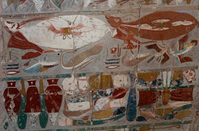 描かれた浮き彫り、ハトシェプスト女王の葬祭殿、ディジェセル＝ディジェセル（至聖所）、デイル・エル＝バハリ、ルクソール、テーベ（ユネスコ世界遺産リスト 作： Egyptian 18th Dynasty