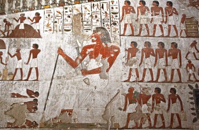 レックマイルの墓を飾る絵画、使用人に囲まれて描かれている（フレスコ画 作： Egyptian 18th Dynasty