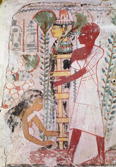 新王国のテーベの墓から浄化式のミイラを準備中（壁画） 作： Egyptian 18th Dynasty