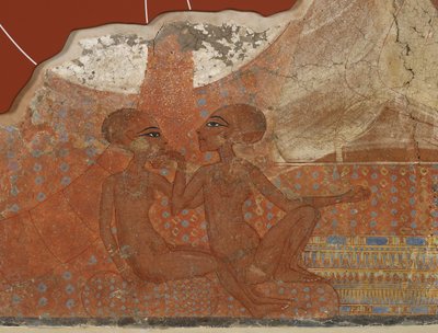 プリンセスフレスコ画、エジプト、新王国、第18王朝、紀元前1555-1337年頃（壁画） 作： Egyptian 18th Dynasty