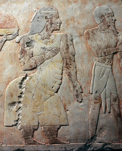 プントの女王、プントの地への遠征を描いた細部の場面、描かれたレリーフ、プントの柱廊、ハトシェプストの霊廟、デイル・エル・バハリ、テーベのネクロポリス（ユネスコ世界遺産リスト 作： Egyptian 18th Dynasty