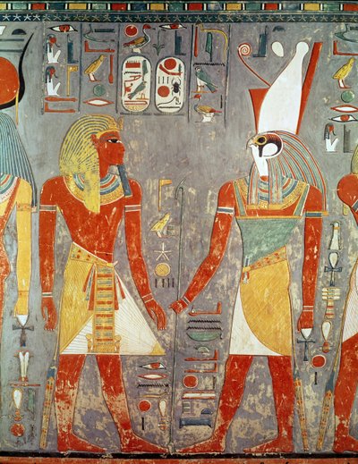 ホルムスの前のホルムヘブ（紀元前1323-1295年頃）を描いたレリーフ 作： Egyptian 18th Dynasty