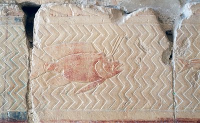 魚のレリーフ、ハトシェプスト葬祭殿、テーベ（浮き彫り） 作： Egyptian 18th Dynasty