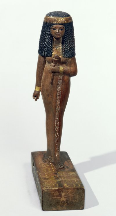 レディネイの像、ニューキングダム（金のベニヤが付いているマツ材） 作： Egyptian 18th Dynasty