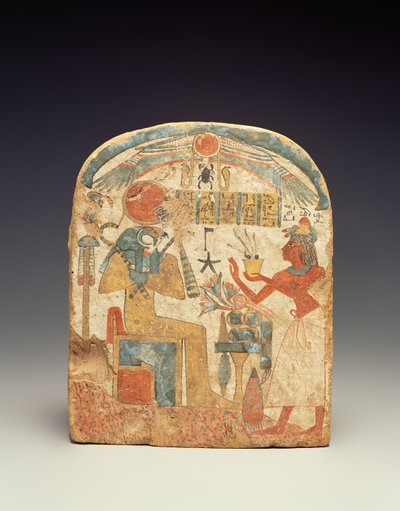 新王国、ルクソールのホルスの前の死者を描いた石碑（木を塗ったもの） 作： Egyptian 18th Dynasty