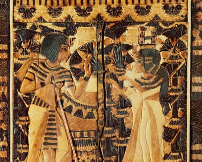 新王国時代、ツタンカーメンの墓から出土した棺の上部パネル（木、ブロンズ、象牙、色釉 作： Egyptian 18th Dynasty