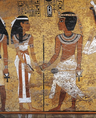 ツタンカーメンとその王妃、ツタンカーメンの墓、ルクソール、エジプト（フレスコ画 作： Egyptian 18th Dynasty