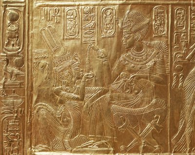 ツタンカーメンとその妻、儀式用棺の詳細 作： Egyptian 18th Dynasty