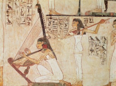 2人のミュージシャン、ニューキングダム、レーフミアの墓から（壁画） 作： Egyptian 18th Dynasty