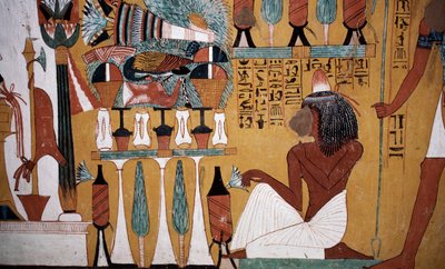 テーベ、ルクソール、王家の谷、セネデムの墓、壁画（ユネスコ世界遺産 作： Egyptian 18th Dynasty