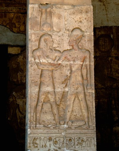 古代エジプトのアート。セティ1世の神殿の柱の低浮彫り 作： Egyptian 19th Dynasty