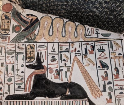 アヌビスとコブラ（壁画） 作： Egyptian 19th Dynasty