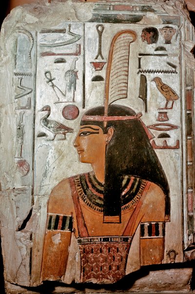 エジプトの芸術。セティ1世の墓（KV17）。真実と正義の女神マアトとヒエログリフ 作： Egyptian 19th Dynasty