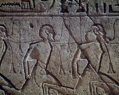 アッシリア人、ラムセス2世の囚人、レリーフ、アブシンベルの主神殿（ユネスコ世界遺産リスト 作： Egyptian 19th Dynasty