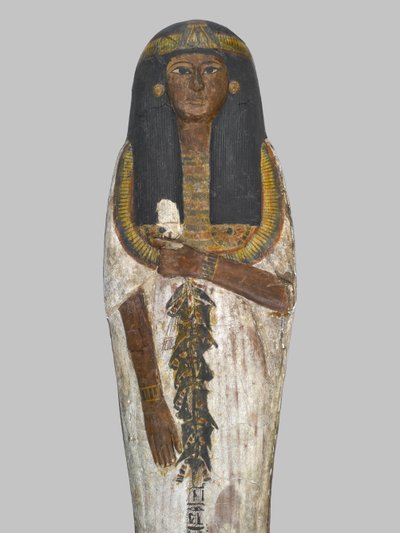 新王国時代、前1292年から前1190年頃、テーベで発見された「ベンスイペト」と再銘された「家の貴婦人の棺」ウェレトワセット（彩色された木）（293508の細部 作： Egyptian 19th Dynasty