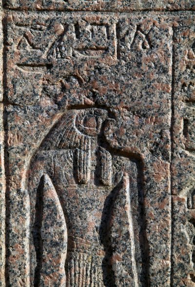 エジプト、メンフィス、新王国時代、アメンヘテプの石棺、ホルスの碑文とレリーフ、ホルスとトート 作： Egyptian 19th Dynasty