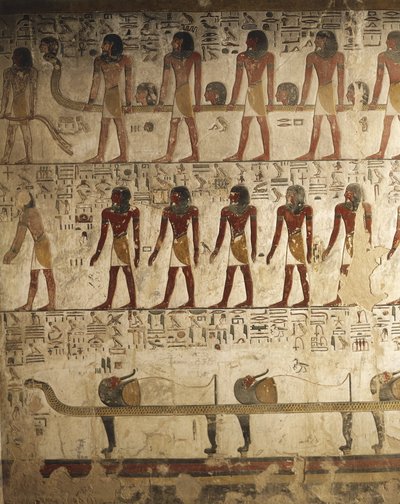 エジプト、ルクソール、王家の谷、セティ1世の墓、「門の書」の場面が描かれたレリーフ 作： Egyptian 19th Dynasty
