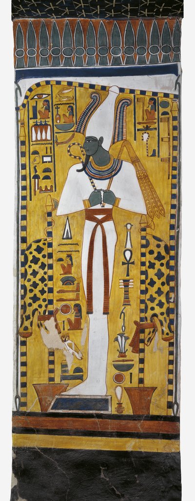 エジプト、テーベ、ルクソール、王妃の谷、ネフェルタリの墓、19王朝時代の埋葬室のオシリスの壁画 作： Egyptian 19th Dynasty