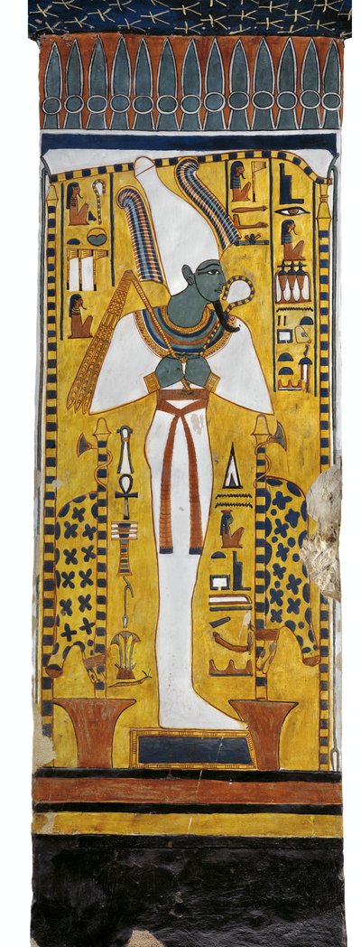 エジプト、テーベ、ルクソール、王妃の谷、ネフェルタリの墓、19王朝時代の埋葬室のオシリスの壁画 作： Egyptian 19th Dynasty