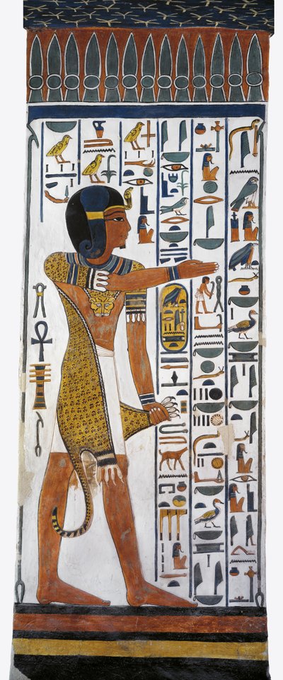 エジプト、テーベ、ルクソール、王妃の谷、ネフェルタリの墓、19王朝時代の埋葬室に描かれたホルス神の壁画 作： Egyptian 19th Dynasty