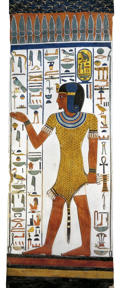 エジプト、テーベ、ルクソール、王妃の谷、ネフェルタリの墓、19王朝時代の埋葬室の柱に描かれた壁画 作： Egyptian 19th Dynasty