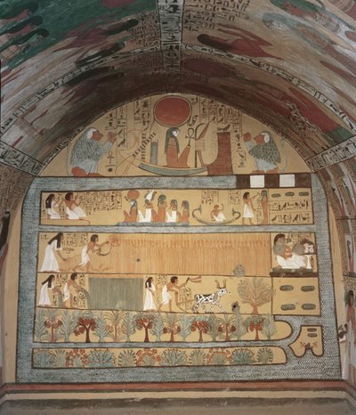 東壁の収穫風景、セネドジェムの墓、労働者の村、ニューヨーク（壁画） 作： Egyptian 19th Dynasty