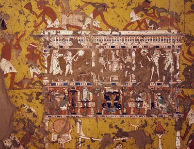 彫刻された納棺、フレスコ画、彫刻家イピーの墓、デイル・エル・メディナ・テバン・ネクロポリス（ユネスコ世界遺産リスト 作： Egyptian 19th Dynasty
