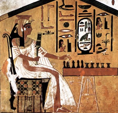 セネットを弾くネフェルタリ（パピルス） 作： Egyptian 19th Dynasty