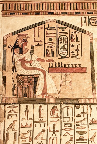 セネトを奏でるネフェルタリ（壁画） 作： Egyptian 19th Dynasty
