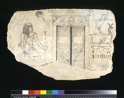 オストラコン、ニュー・キングダム、紀元前1295-c.1186年紀元前（石灰岩塗装） 作： Egyptian 19th Dynasty