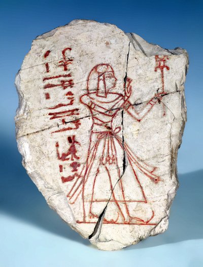 男性の姿のオストラコン、Deir El-Medina（石灰岩塗装） 作： Egyptian 19th Dynasty
