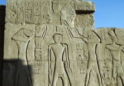 清めの場面、レリーフ、アメン神殿、カルナック神殿群（ユネスコ世界遺産リスト 作： Egyptian 19th Dynasty